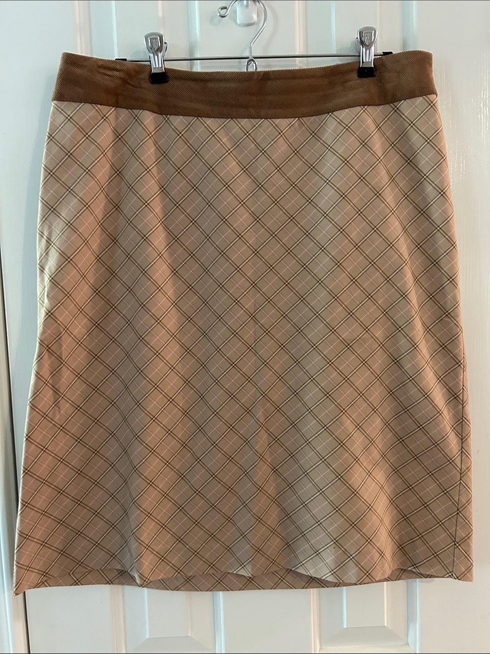 Ann Taylor Plaid A-Line Skirt in Beige and Brown